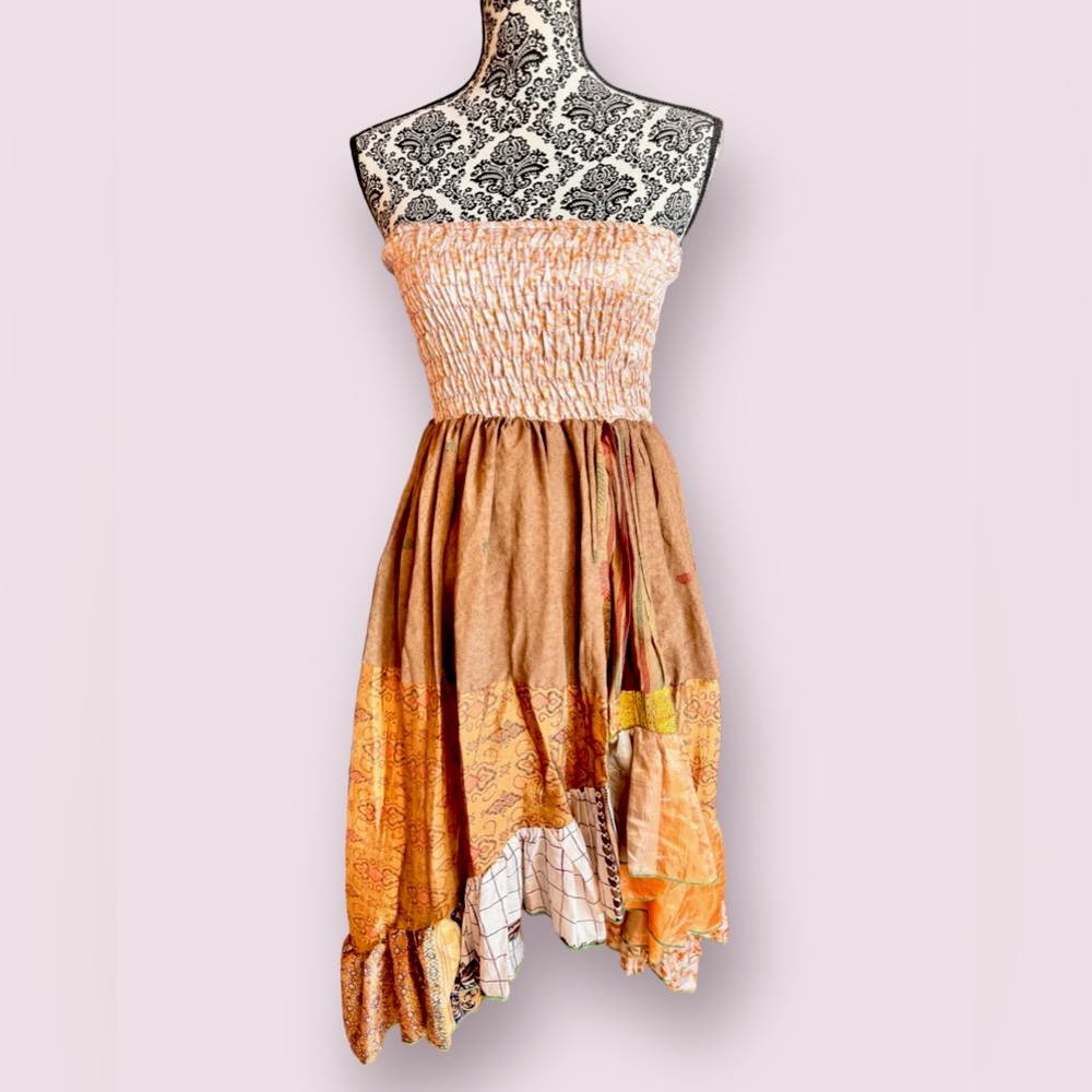 Strapless Orange and Brown Dress